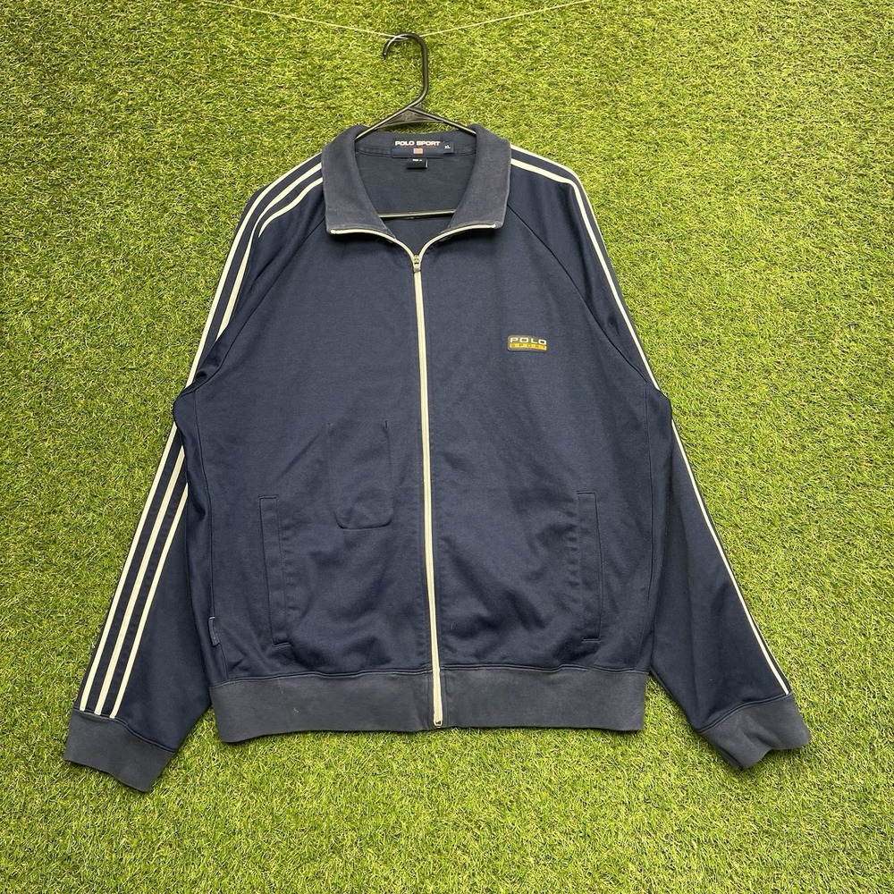 Polo Ralph Lauren Track Jacket Mens XL Sport Performance Navy Blue Stripe RL y2k